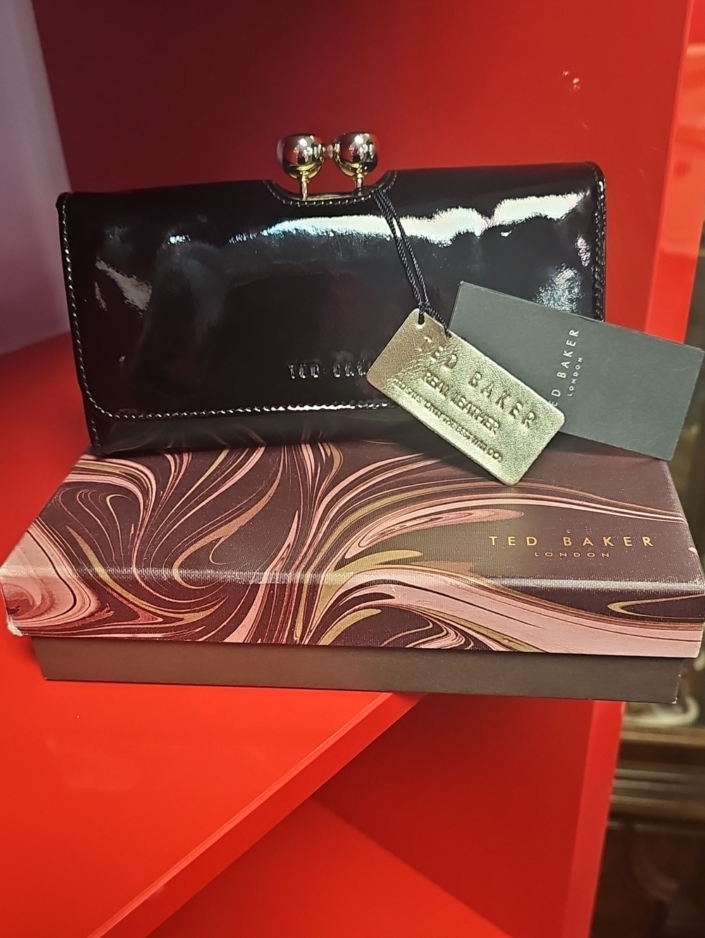 Ted Baker Black Patent Leather Kiss-Lock Wallet